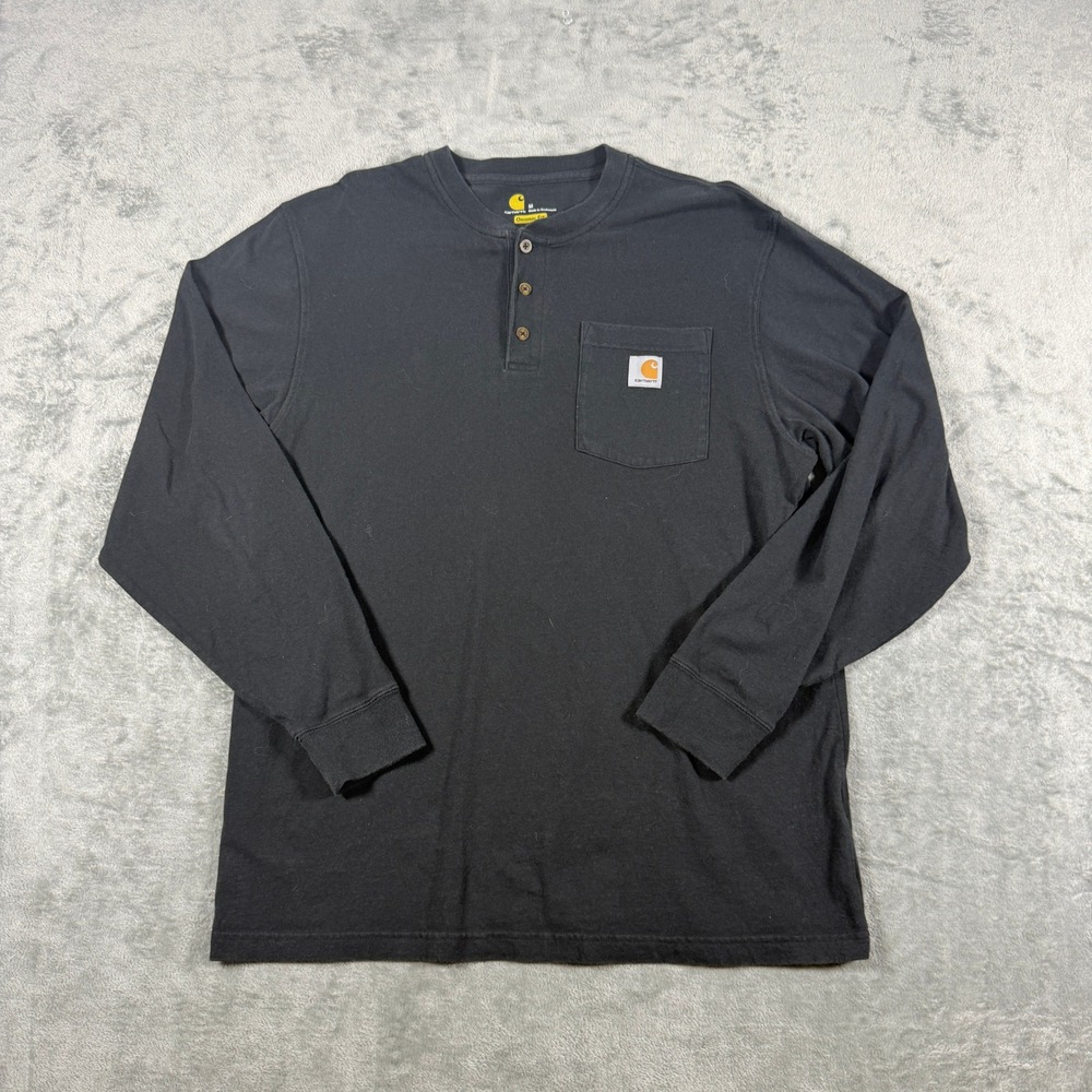 Carhartt Mens M Henley Long Sleeve Shirt Black Original Fit K128 Pocket Tee